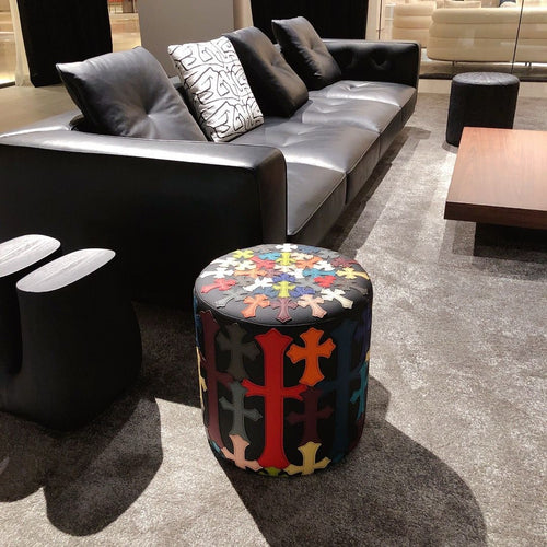 Chrome Hearts Inspired Multi-Color Cross Leather Ottoman