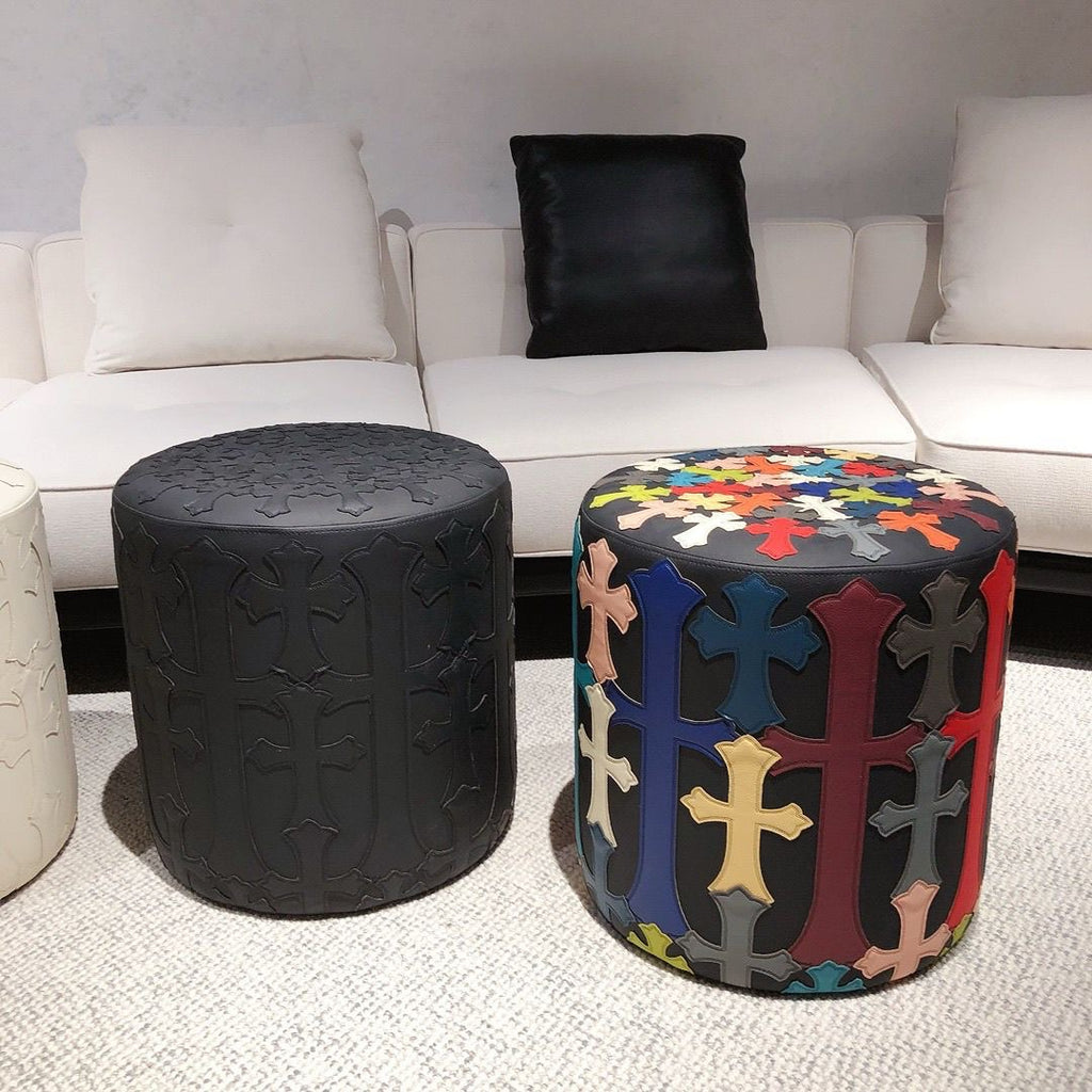 Chrome Hearts Inspired Multi-Color Cross Leather Ottoman