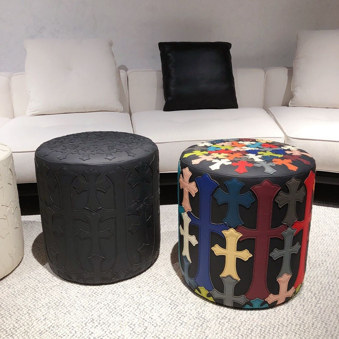 Chrome Hearts Inspired Multi-Color Cross Leather Ottoman