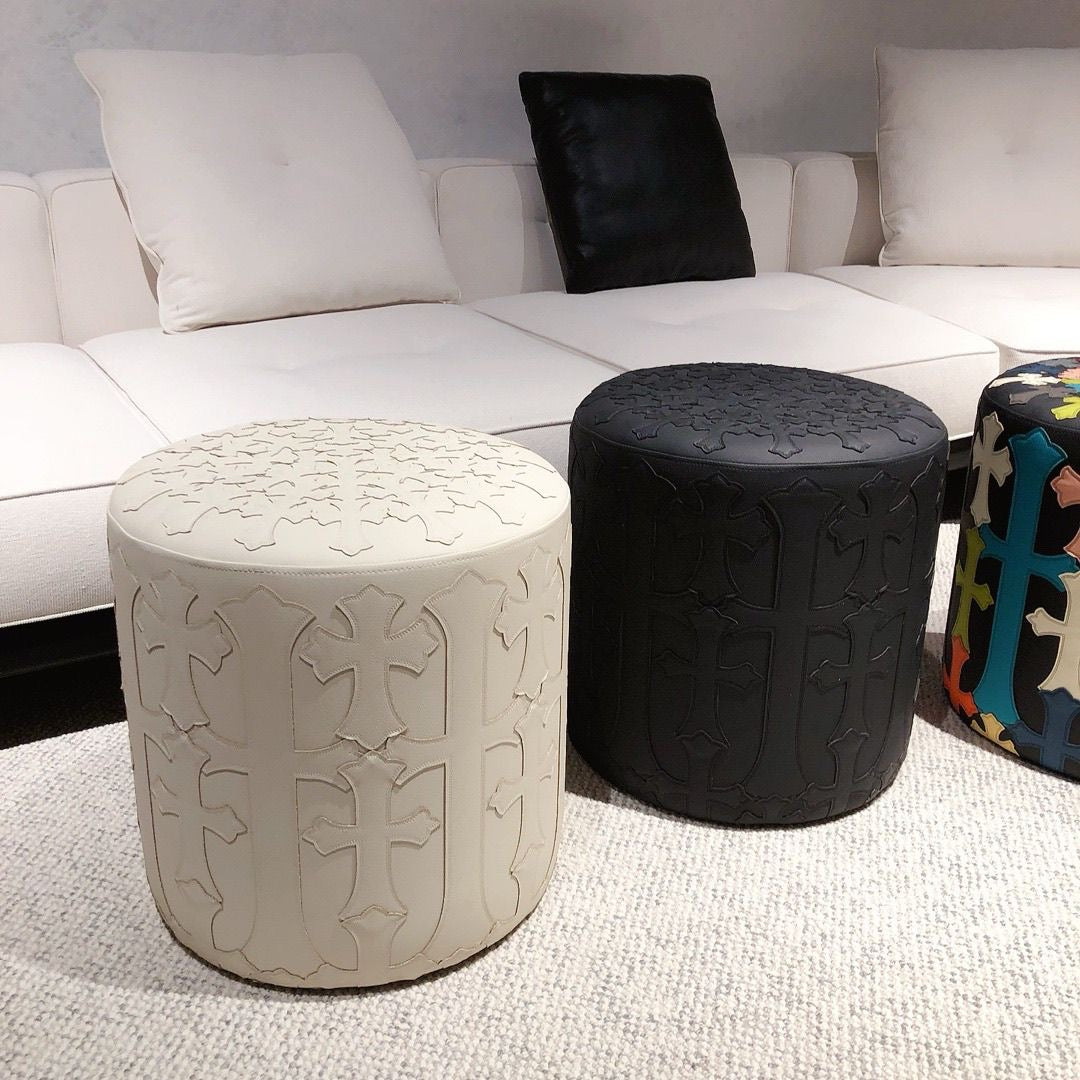 Chrome Hearts Inspired Multi-Color Cross Leather Ottoman