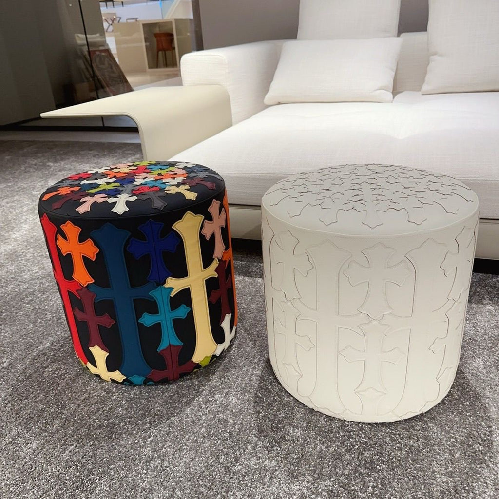 Chrome Hearts Inspired Multi-Color Cross Leather Ottoman