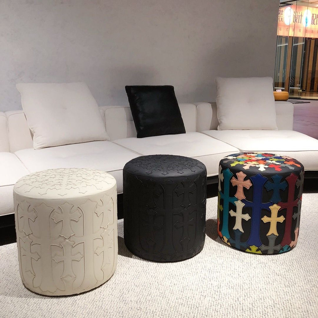 Chrome Hearts Inspired Multi-Color Cross Leather Ottoman